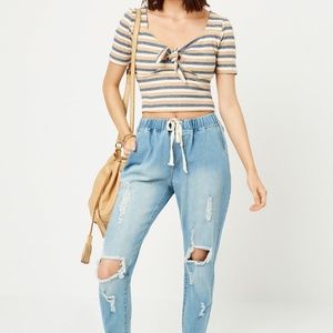 Hayden Los Angelos Distressed Drawstring Denim Jeans